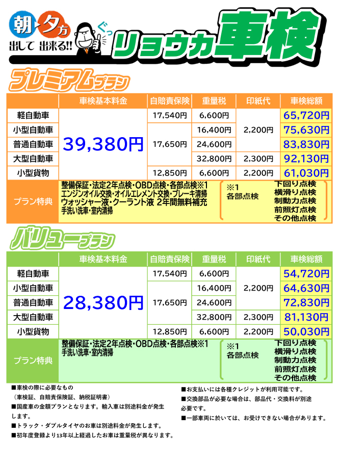 車検費用一覧